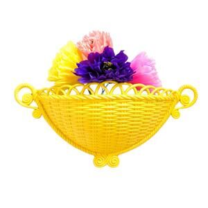 1970s Vintage Homco Yellow Faux Wicker Wall Pocket